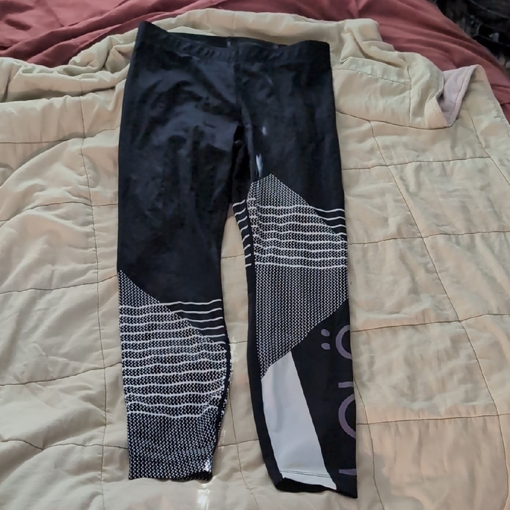 Lole Black and White Leggings with Asymmetrical Design